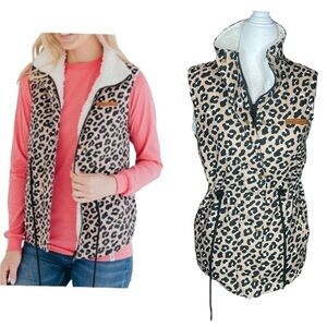 Simply Souther Leopard faux printed vest zipper button closure size Small NWT